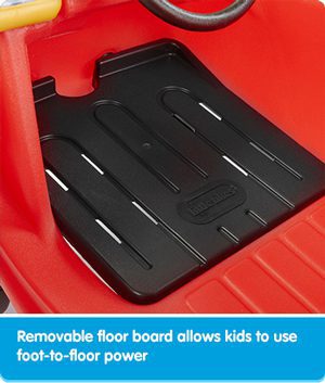 Removable floor board allows kids to use foot-to-floor power