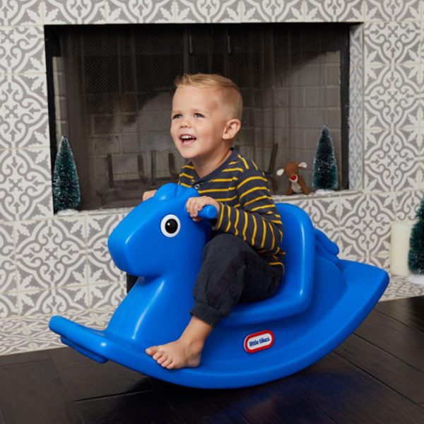 Rocking Toy Horse Primary Blue With Kid 2